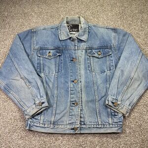 Vintage Denim Trucker Jacket Super Faded 90s With Pockets Light Wash XL Womens